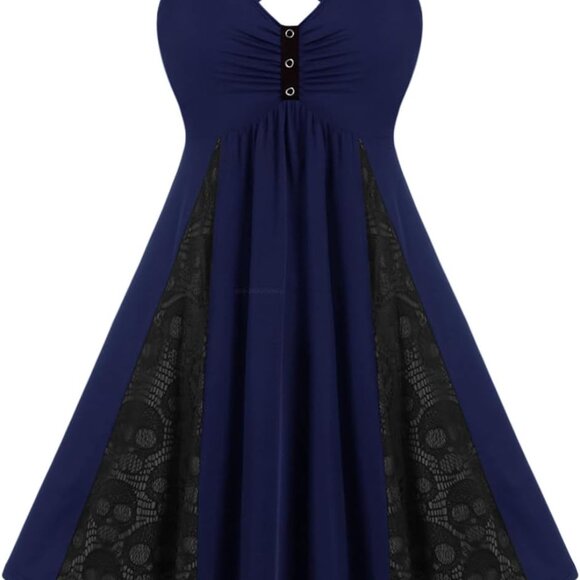 Plus Size Womens Gothic Vintage V-Neck Sleeveless Maxi Dress for Summer - Picture 1 of 4